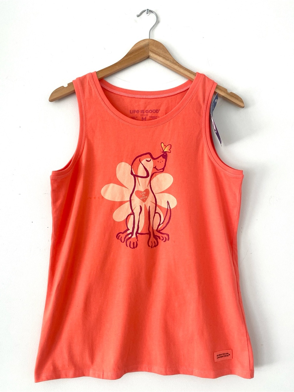 NEW Life is Good Women's Coral Dog Graphic Tank - Pink/Coral Sz M Dog Mom Gift